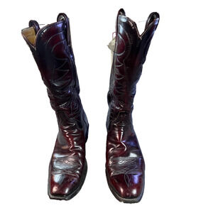 VTG RJ Foley Cowboy Boots Mens 10.5 Western Oxblood Leather Square Toe Pull On